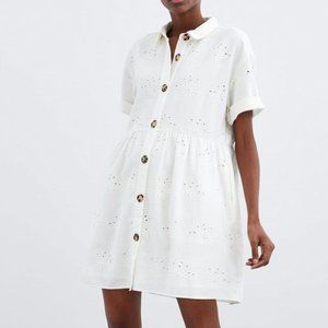Zara White Eyelet Button Down Dress